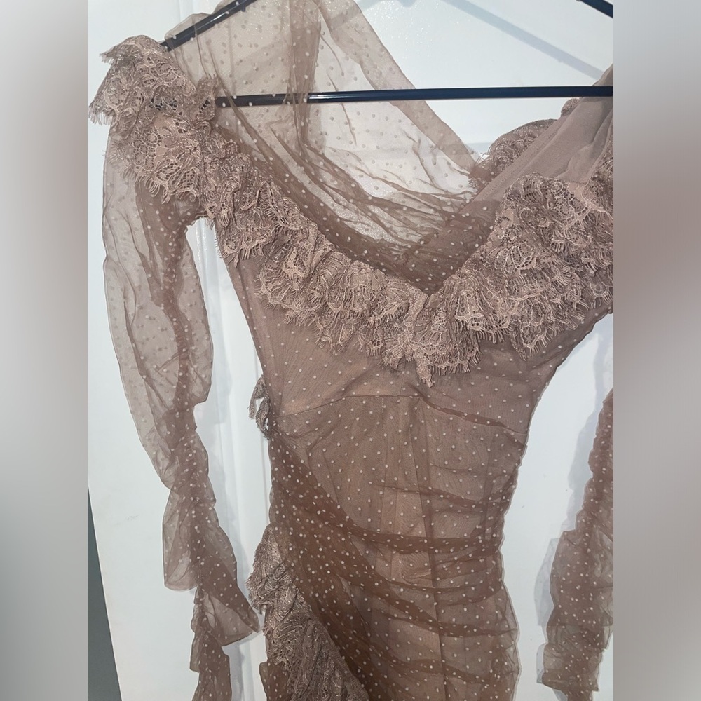 New! House of CB Sorrel Blush Lace Frill Mini Dress 🎀 Small - Picture 12 of 16